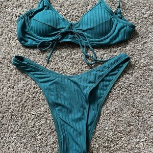 Teal Ribbed Bikini Set